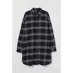 H&M NWT Plaid Shirt Dress in Black/Gray Size Large